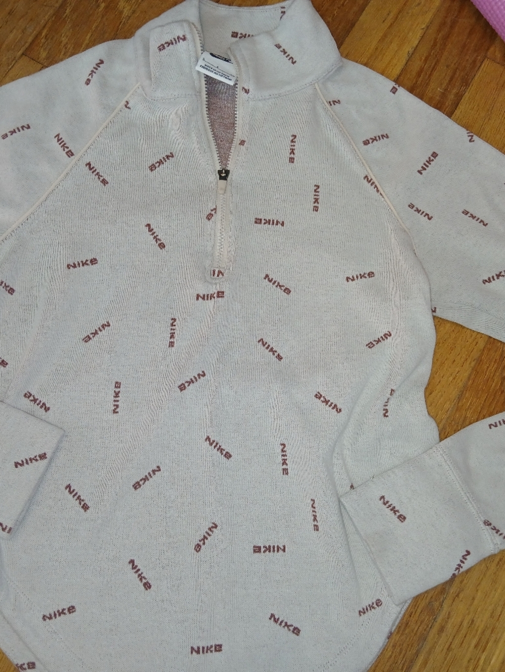 Nike Girls Size Small  Beige Sweatshirt with All-Over Logo Print